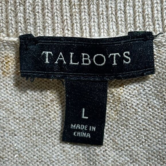 Talbots Women’s Large Cardigan Sweater Gold Metallic Knit Long Sleeve Button Up - Picture 8 of 9